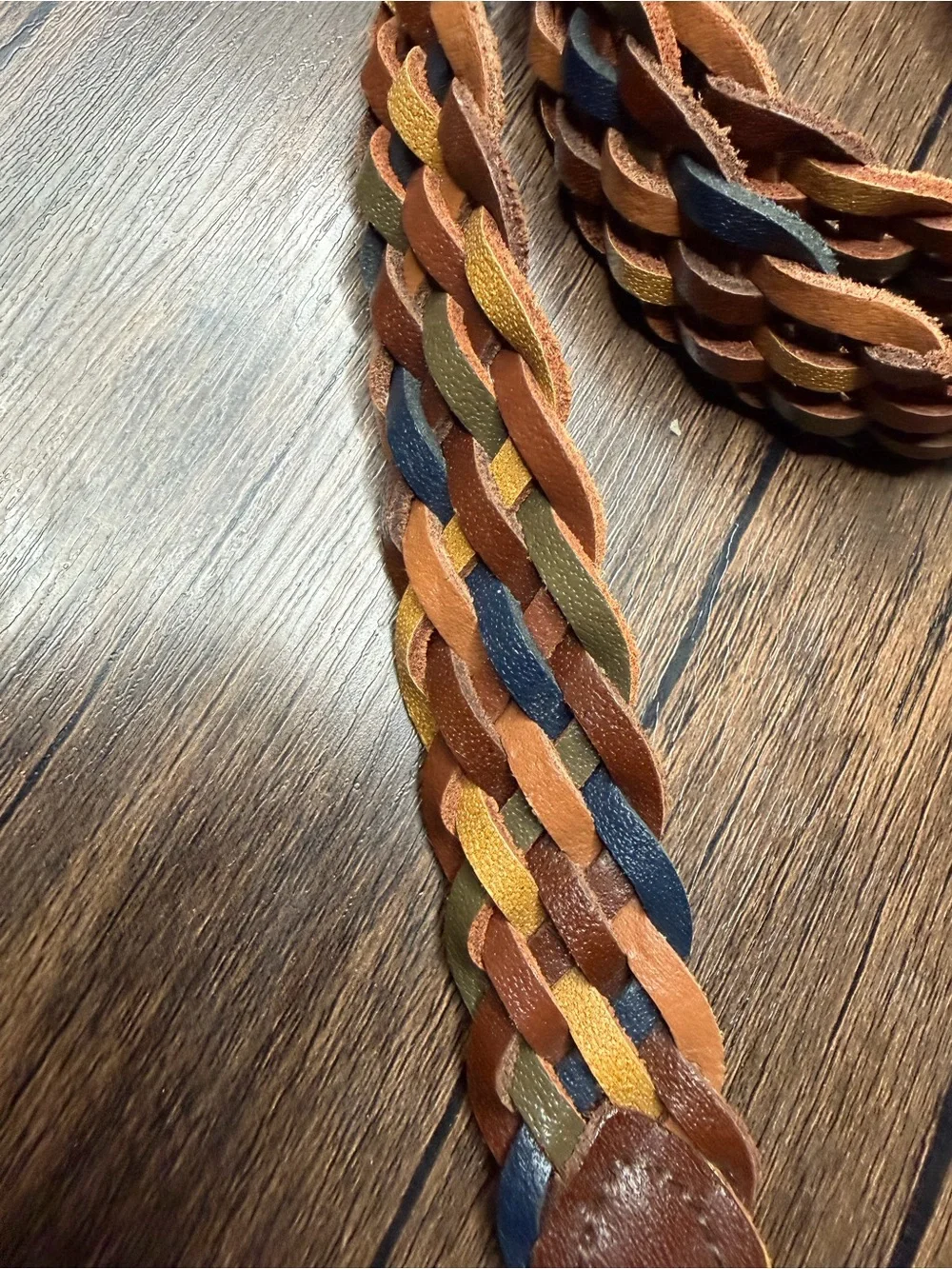Boho Vintage women’s Braided Leather Belt - Brown navy gold green